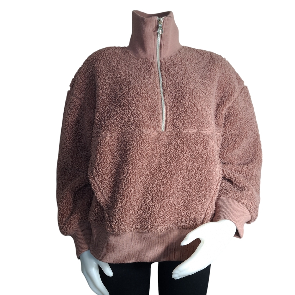 Joy Lab Women Oversized Fleece Jacket M Pullover Half Zipper Mock Neck Old Pink - Picture 16 of 16